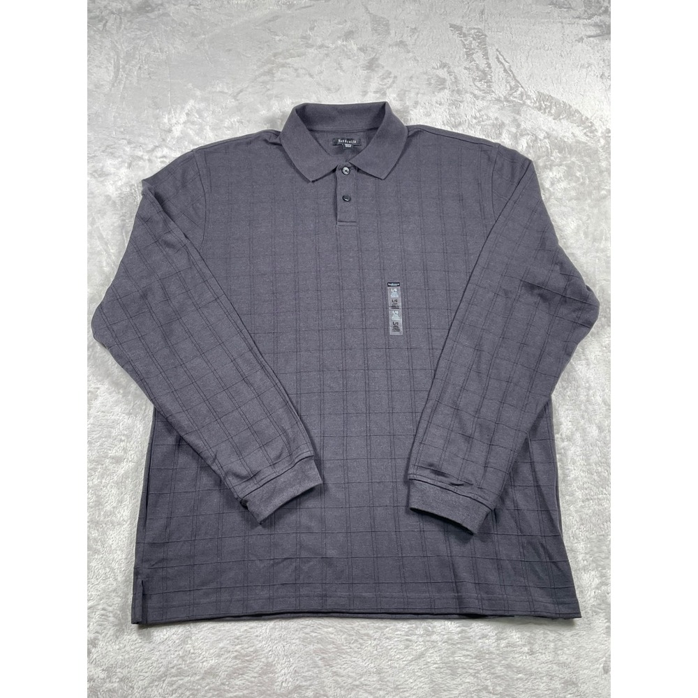 Van Heusen‎ Mens Gray Jaspe Grid Long Sleeve Polo Shirt Large NWT 459046